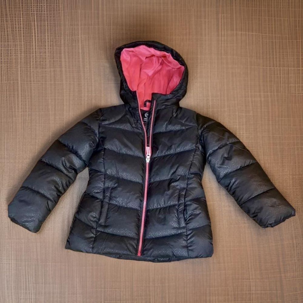 Girls Wonder Nation Black & Pink Quilted Bubble Jacket, Size XS (4-5)